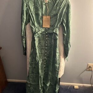 ELF Shimmering Emerald Long Sleeve Dress Handmade